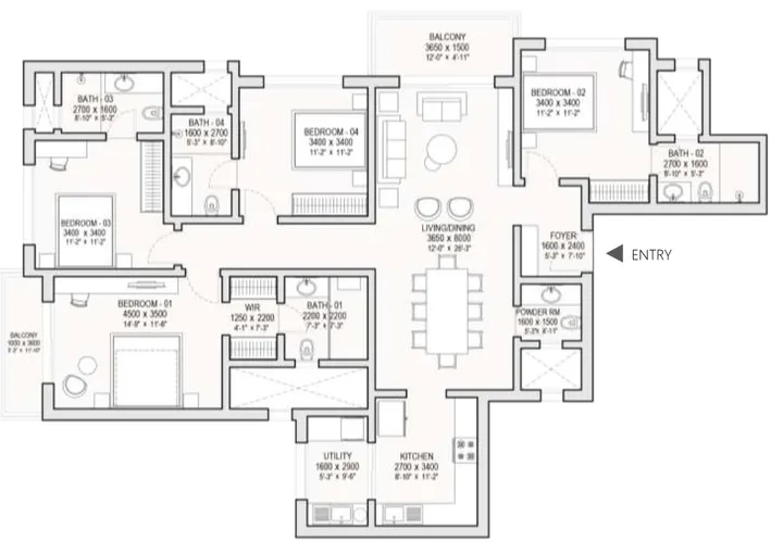 4 BHK Grande floor plan